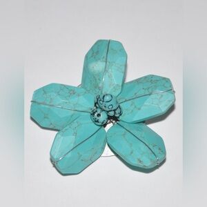 Vintage Turquoise Artisan Flower Brooch Sterling Silver Handmade